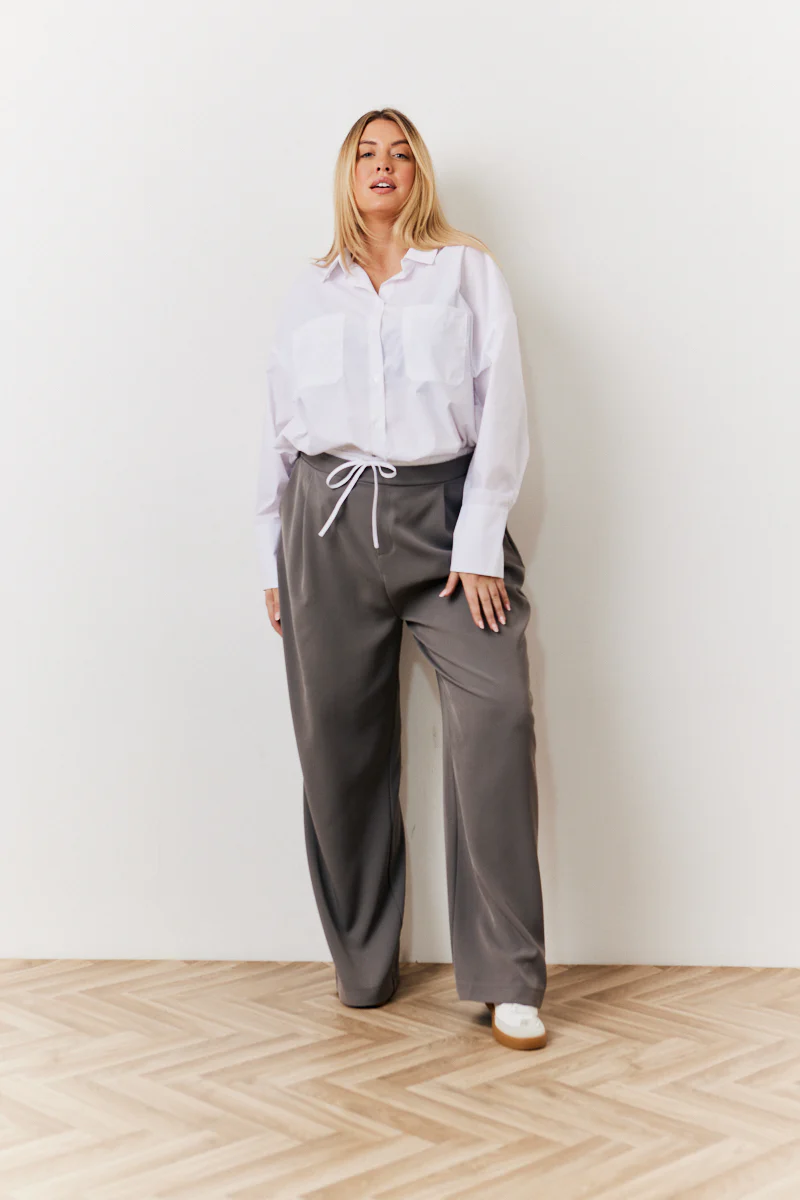 Grey Waistband Detail Tailored Trouser - Image 5