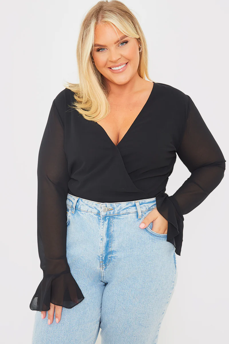 Wrap Front Flared Cuff Bodysuit - Image 13