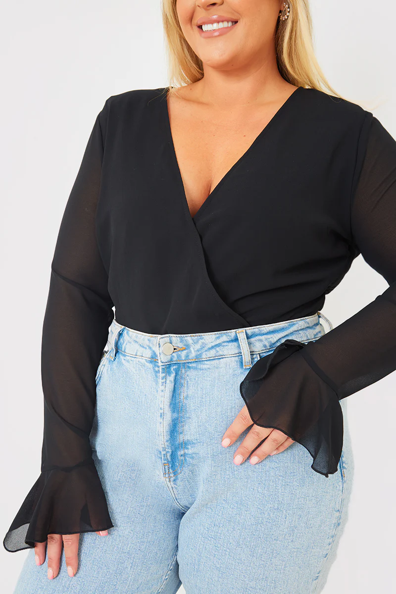 Wrap Front Flared Cuff Bodysuit - Image 15