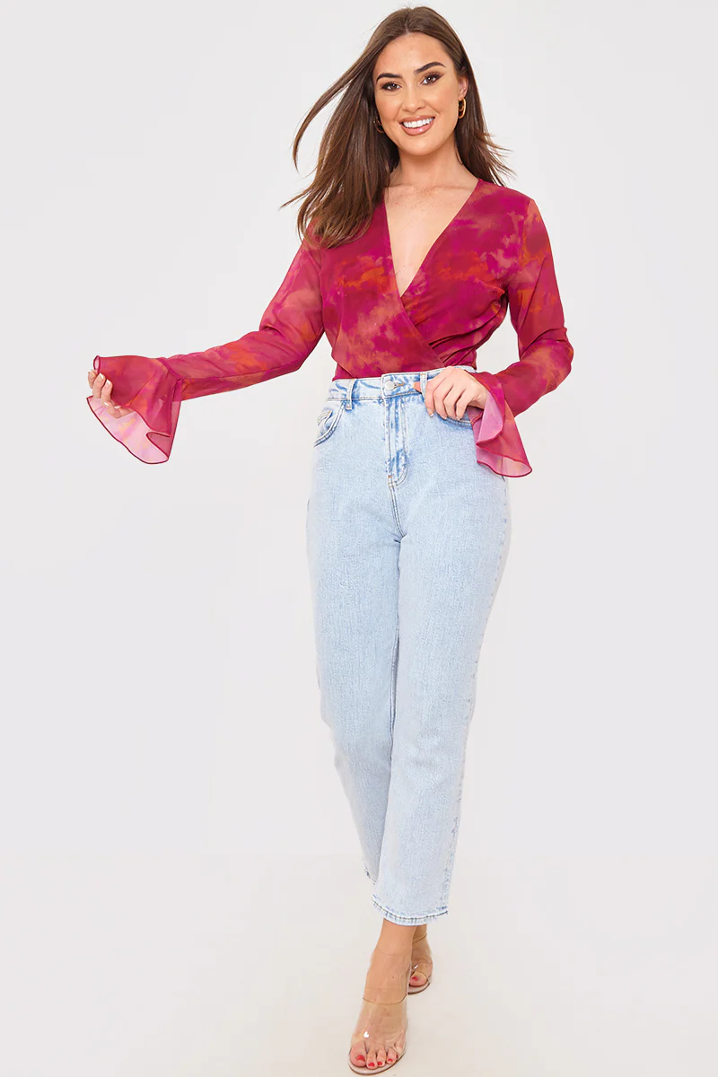 Wrap Front Flared Cuff Bodysuit - Image 2