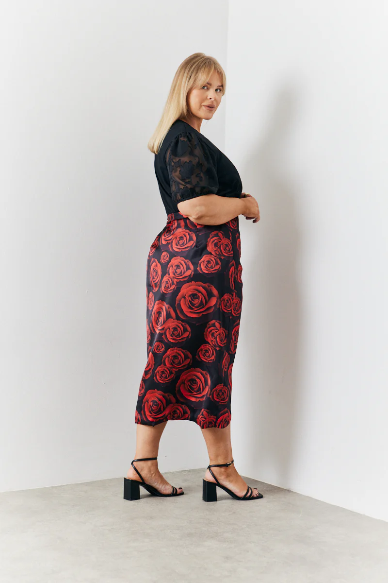 Wrap Front Rose Midi Skirt - Image 2