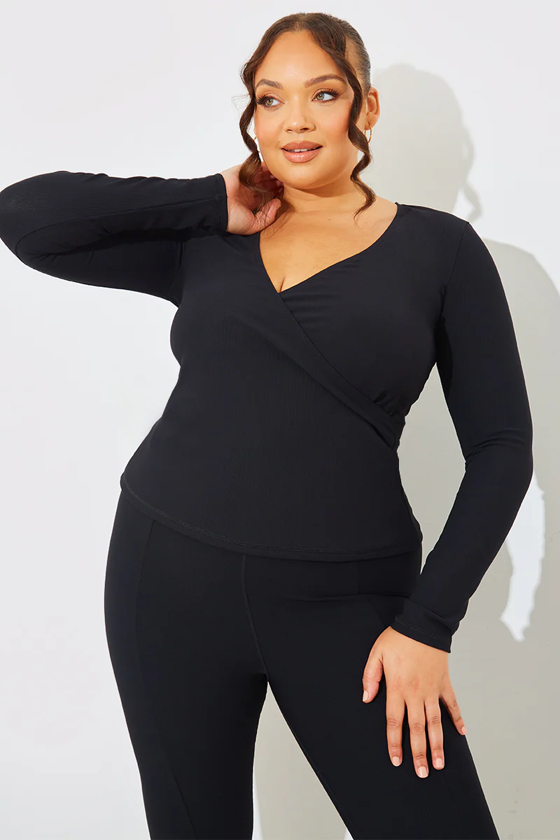 Wrap Front Rib Long Sleeve Top - Image 10