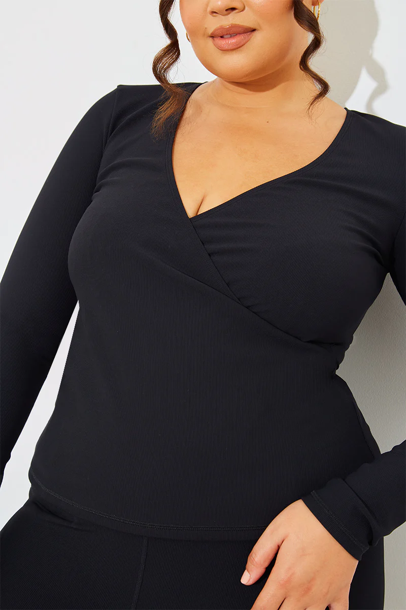 Wrap Front Rib Long Sleeve Top - Image 11