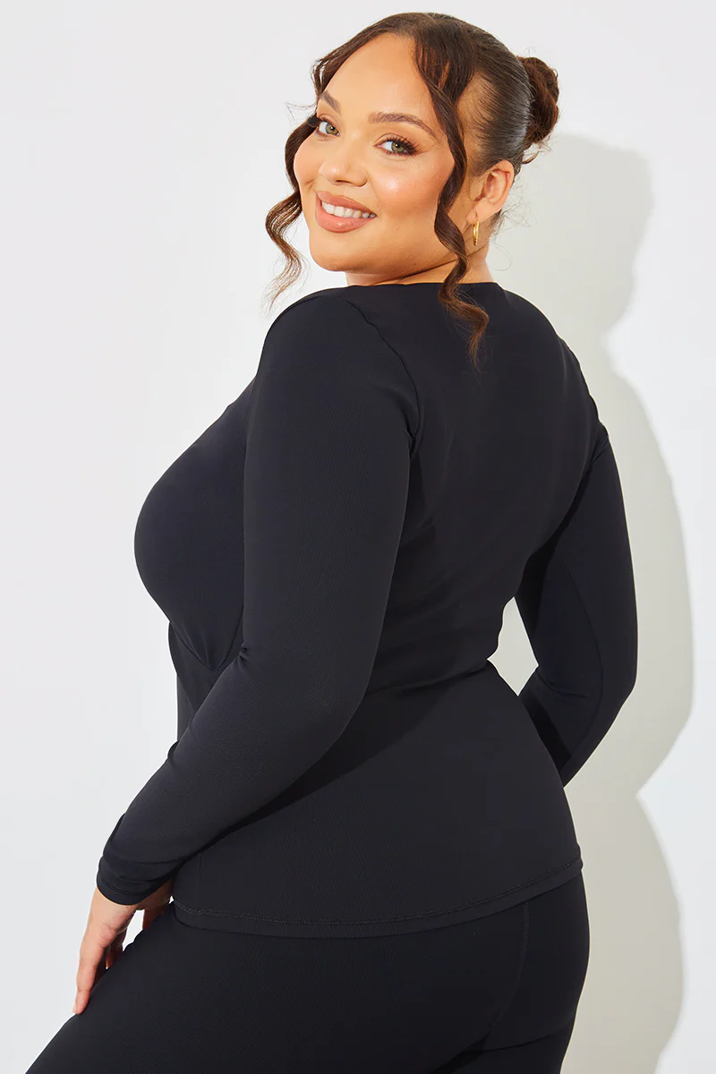 Wrap Front Rib Long Sleeve Top - Image 13