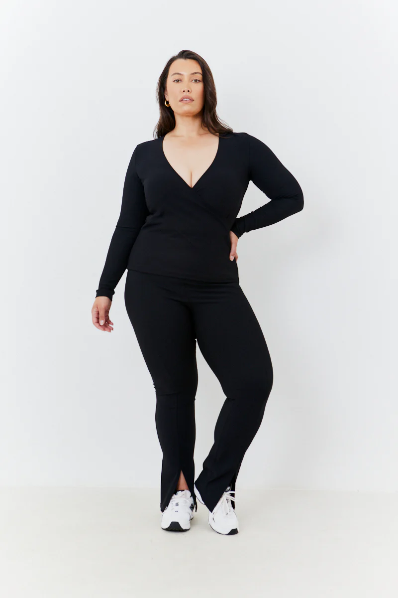 Wrap Front Rib Long Sleeve Top - Image 3