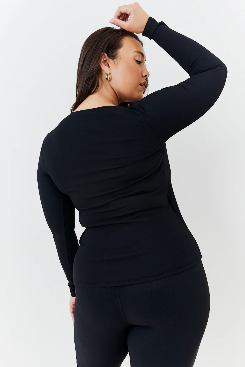 Wrap Front Rib Long Sleeve Top - Image 4