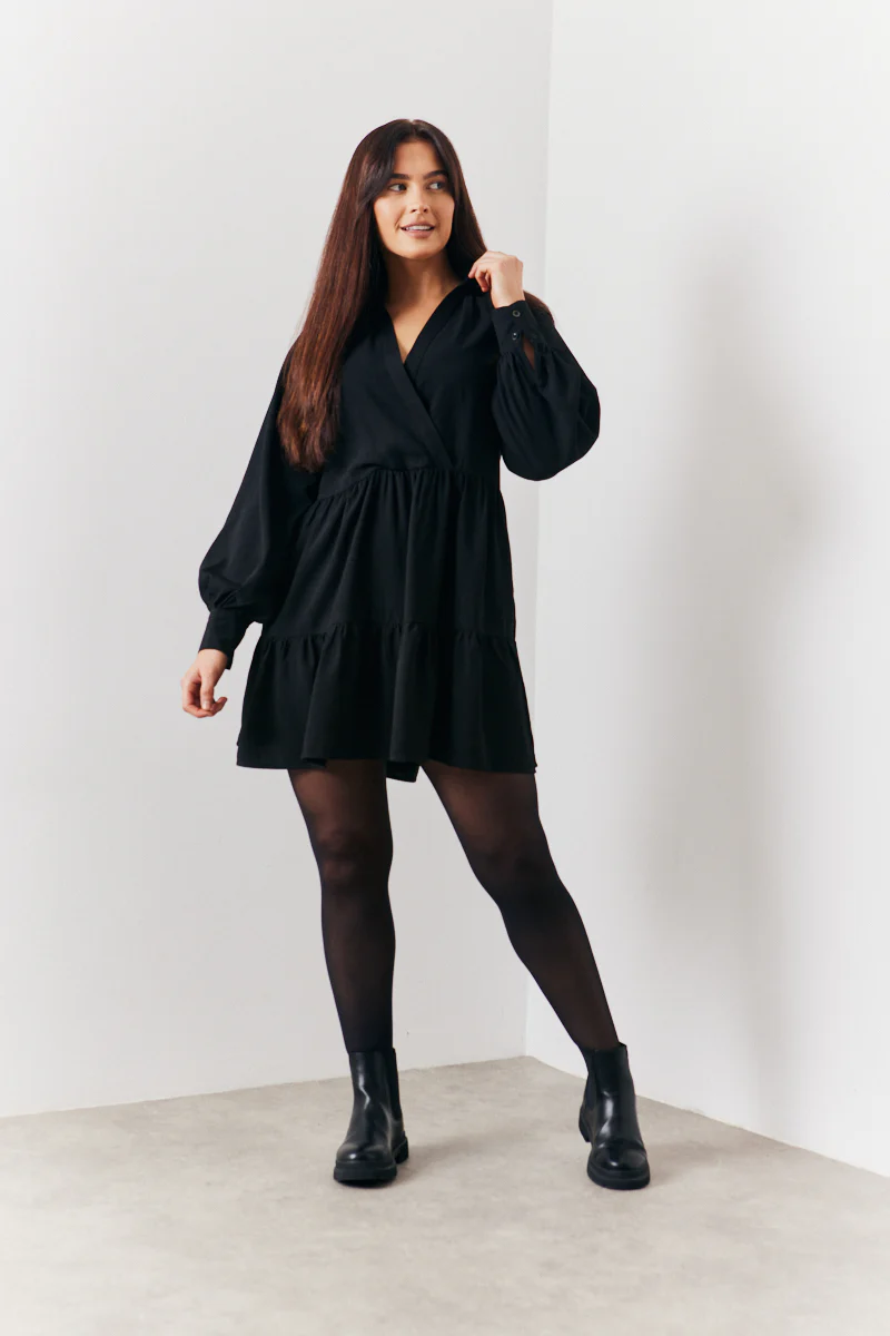 Wrap Front V-Neck Smock Dress - Image 2