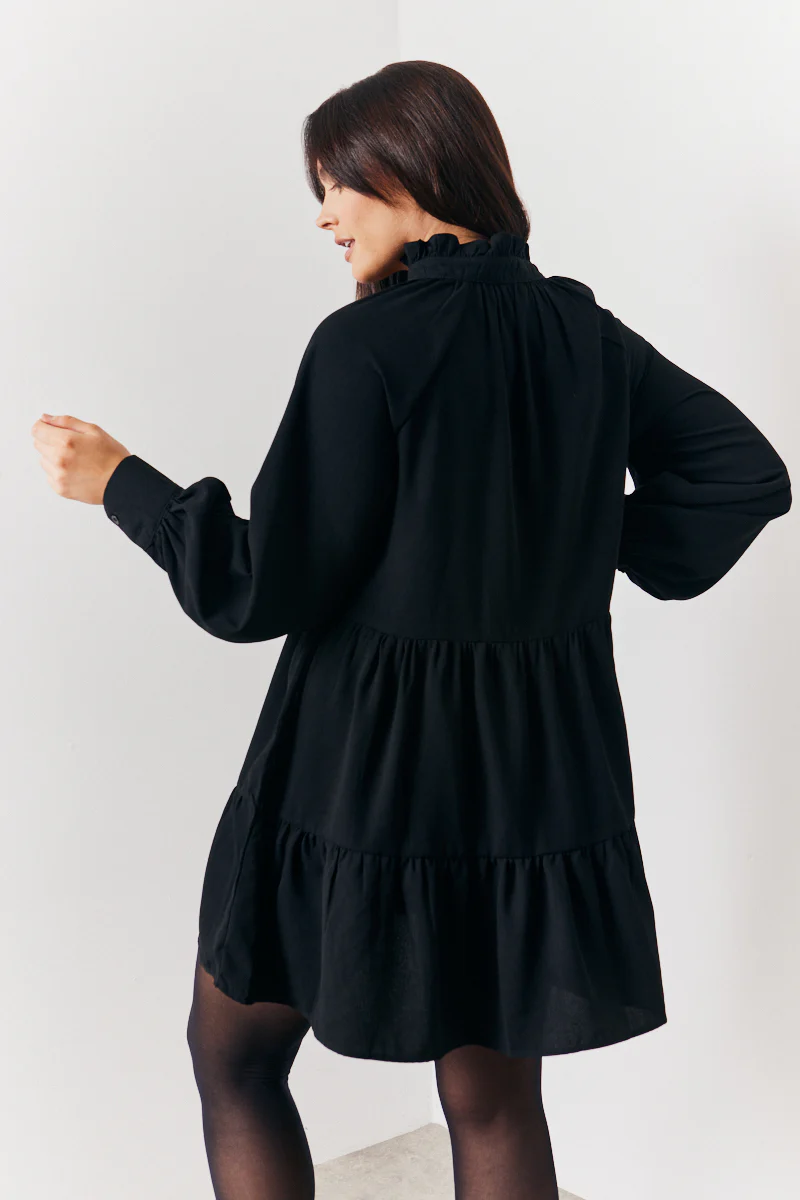 Wrap Front V-Neck Smock Dress - Image 3
