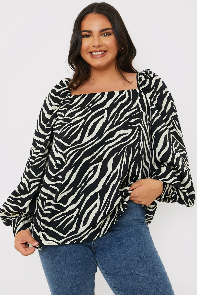Zebra Woven Balloon Sleeve Blouse - Image 5