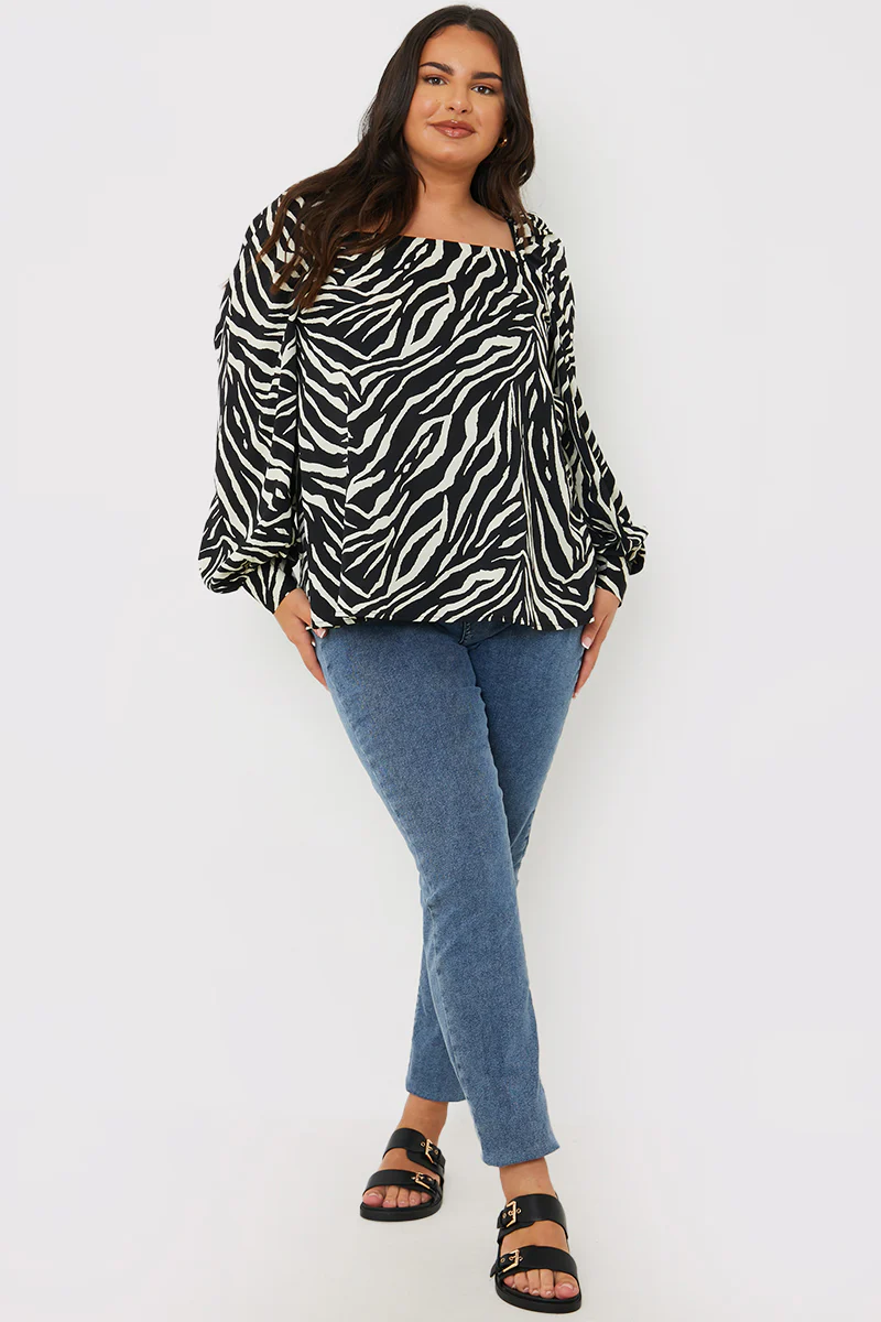 Zebra Woven Balloon Sleeve Blouse - Image 6