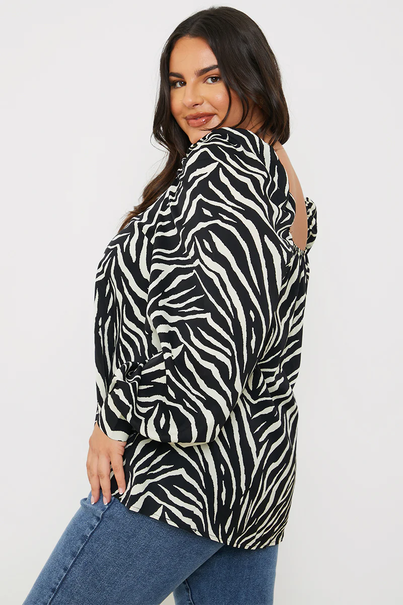Zebra Woven Balloon Sleeve Blouse - Image 8