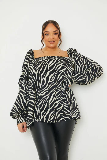 Zebra Woven Balloon Sleeve Blouse - Image 9